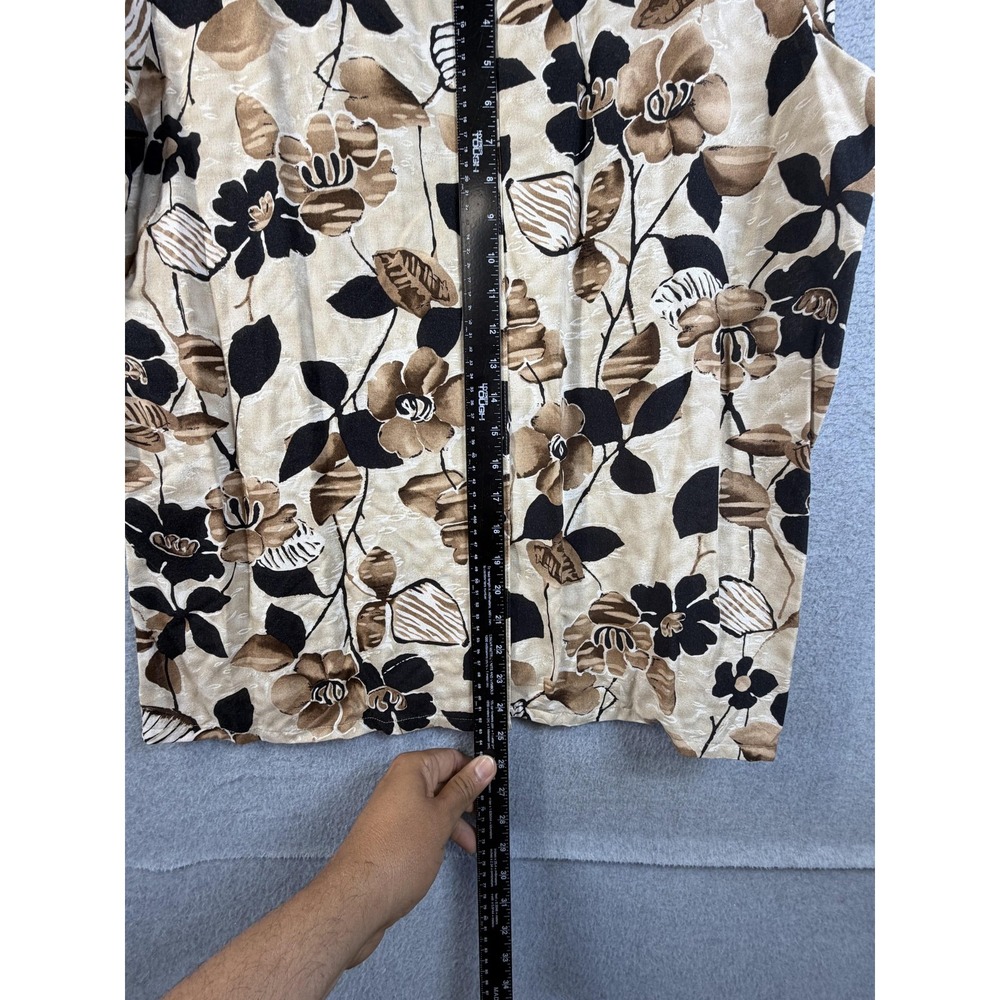 Alfred Dunner Shirt Womens 18W Beige Floral Button Up Short Sleeve Blouse Top - Picture 5 of 8